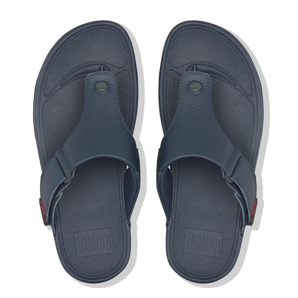 Fitflop Mens Sandals Navy - Trakk Ii Leather Toe-post - 45PEJHYXI